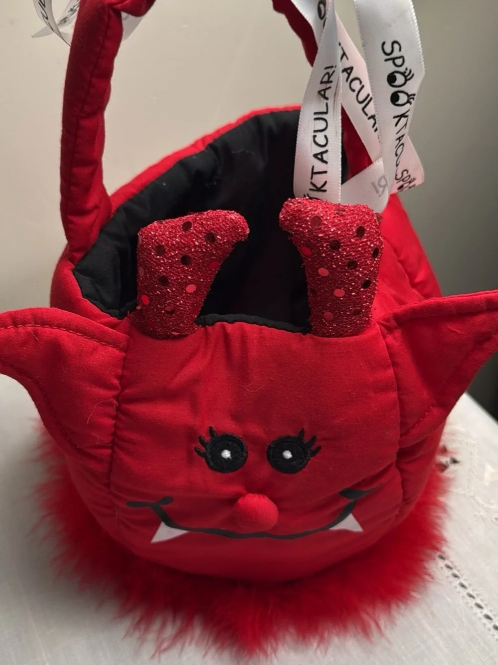 Red Monster Plush Treat Bag for Kids